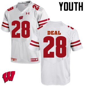 Youth Wisconsin Badgers NCAA #28 Taiwan Deal White Authentic Under Armour Stitched College Football Jersey YD31R35GU